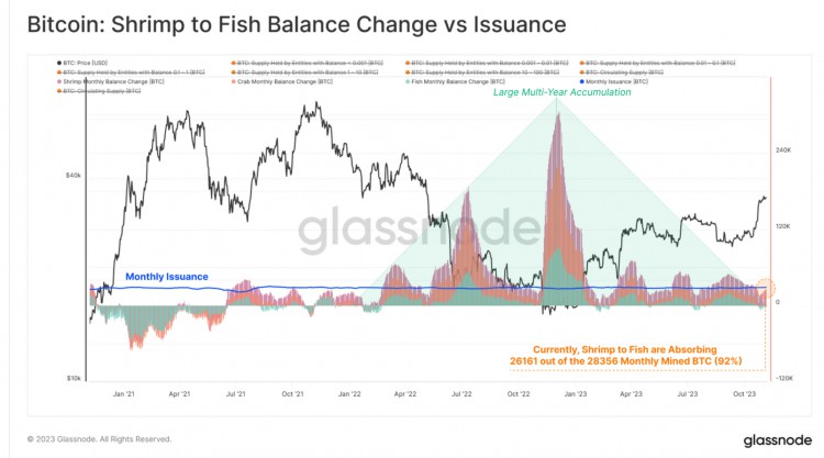 Glassnode 小額持有者余額增長(zhǎng)量26,161枚BTC