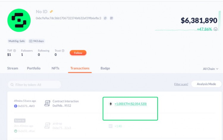 以太坊基金會(huì) 1000 $ETH 轉(zhuǎn)入地址“0xbc9a”