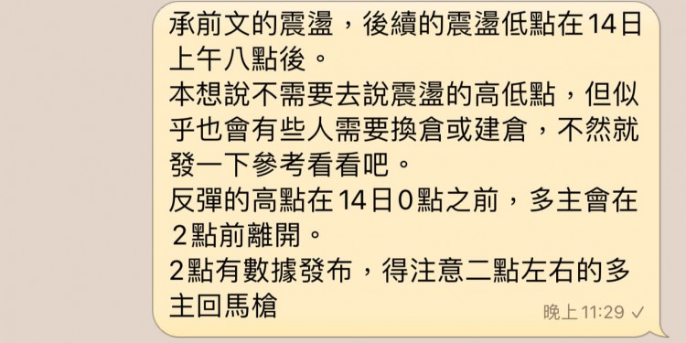 BTC 承前文震蕩,后續(xù)的震蕩低點在14日上午八點后