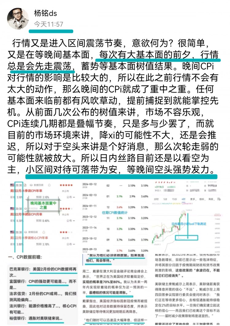 [財經(jīng)—楊銘]白天橫盤，晚間CPI仍不確定
