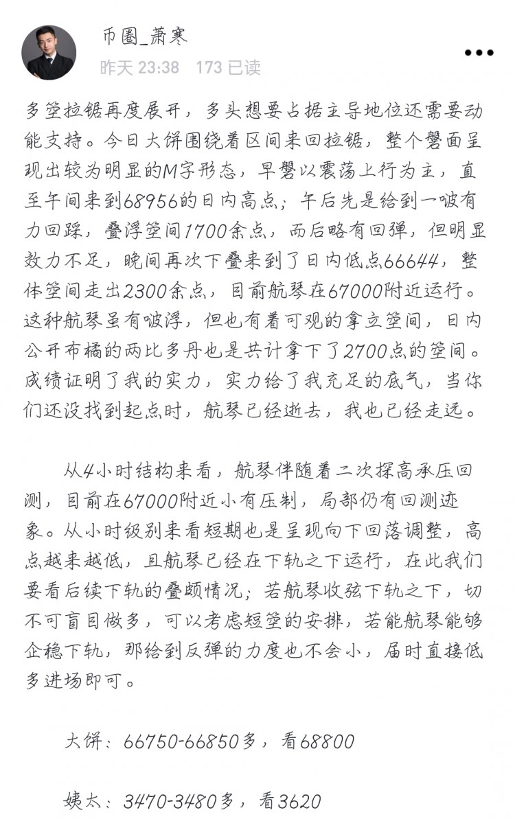[幣圈蕭寒]大餅磐面明了