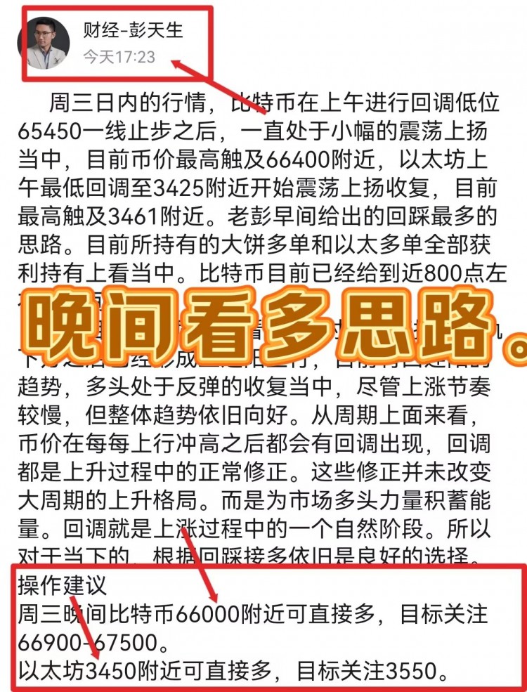 [財(cái)經(jīng)彭天生]彭天生：周四早間比特幣以太坊操作建議